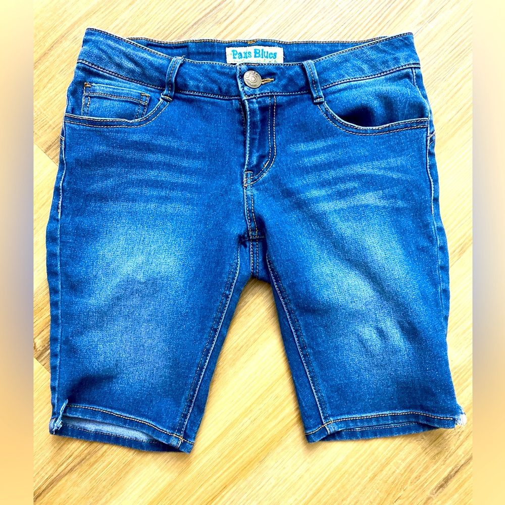 ❤️😎Low-Rise Paris Blues Blue Bermuda Jean Denim Long Inseam Strech Shorts